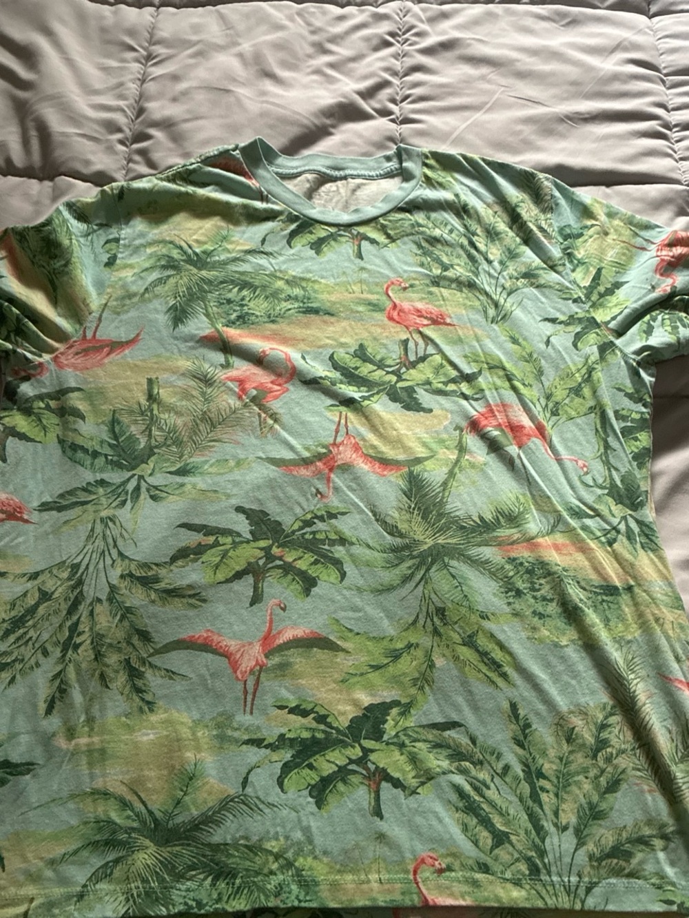 Old Navy Green Tropical Flamingo Short Sleeve Tee